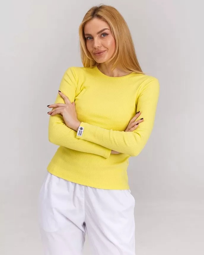 Медичний лонгслів в рубчик жіночий жовтий - Зображення 6