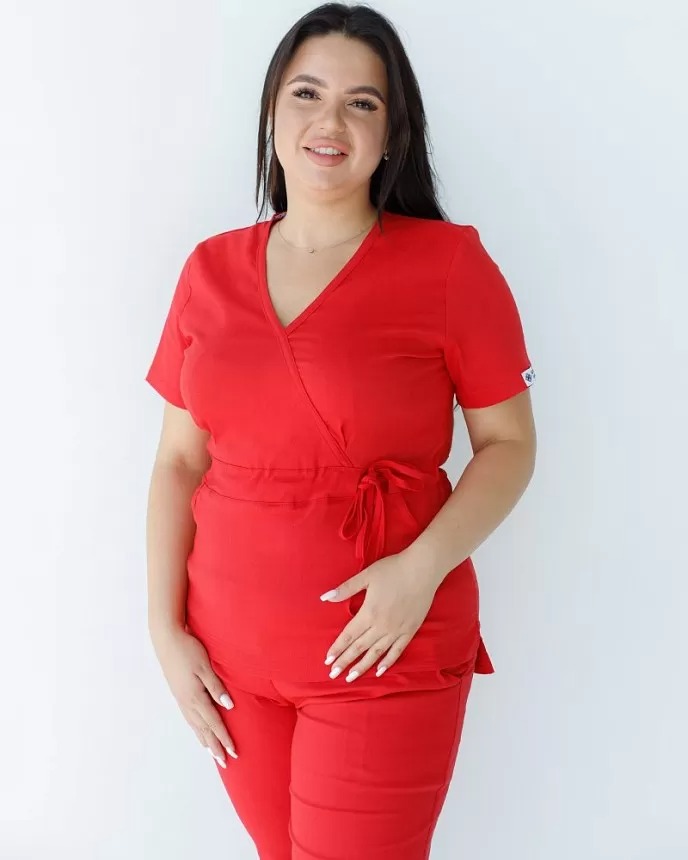 Медичний костюм жіночий Ріо червоний +SIZE - Зображення 5