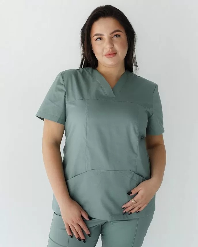Медичний костюм жіночий Топаз оливковий +SIZE - Зображення 6