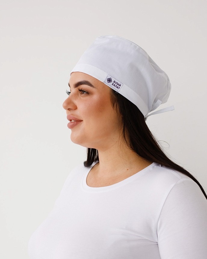 Медична класична шапочка на зав'язках біла (Cotton «Elegance») - Зображення 2
